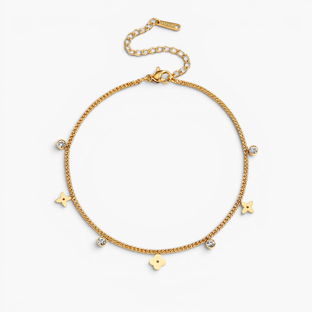Rosa Sparkling Clover Anklet