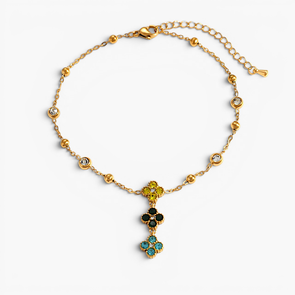 Ivy Crystal Clover Drop Anklet