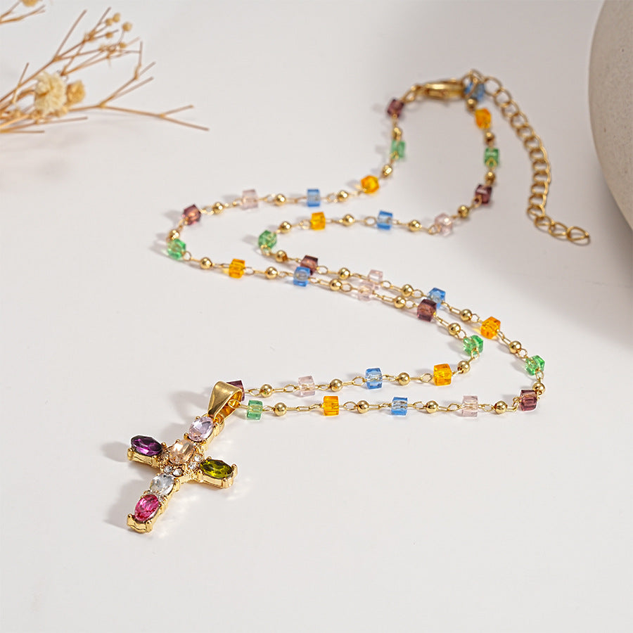 Colorful Gem Cross Necklace