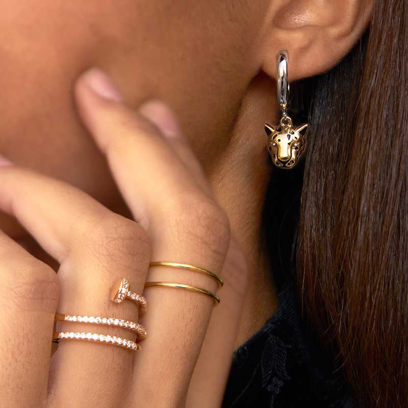 Two Tone Leopard Drop Hoops