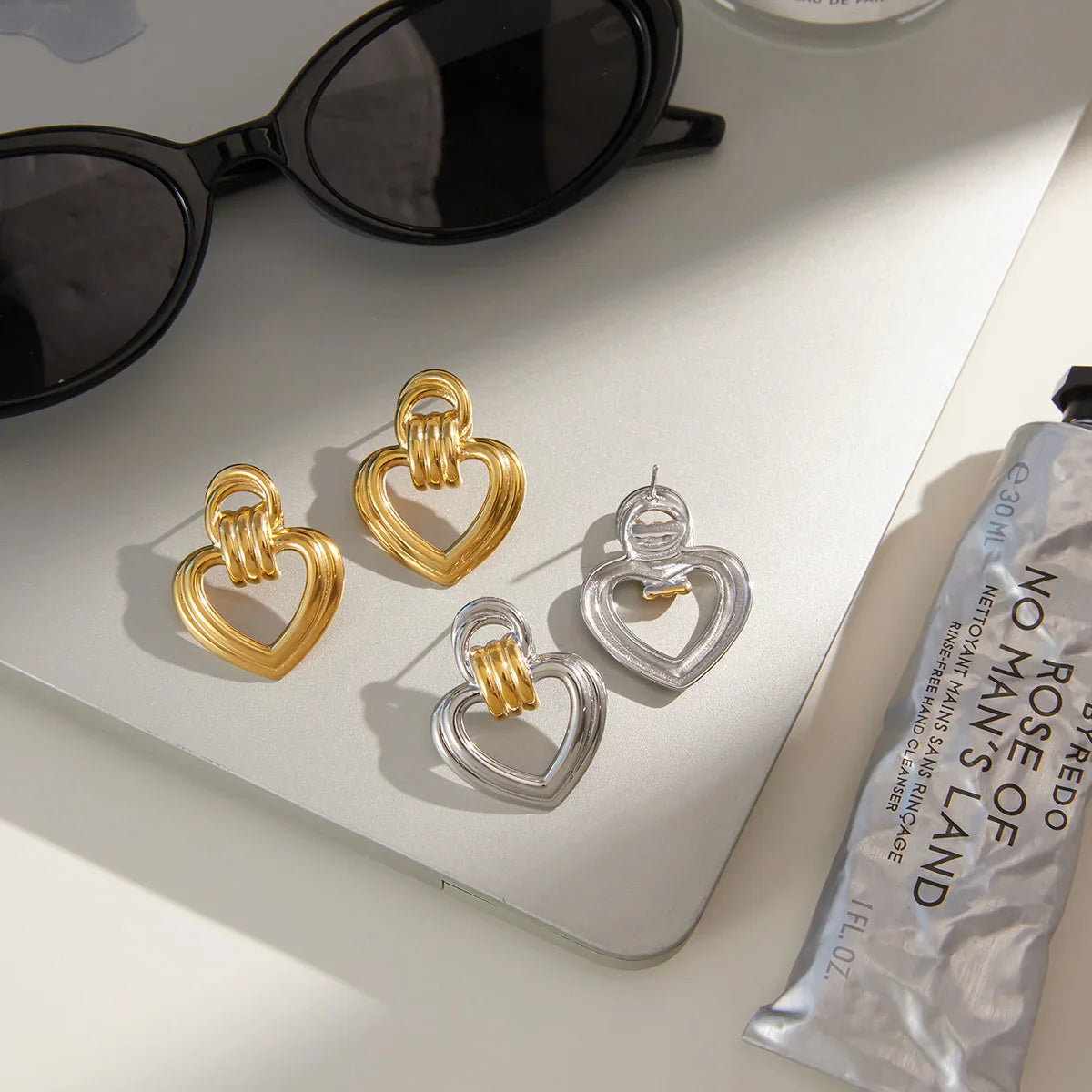 Gold Heart Drop Earrings
