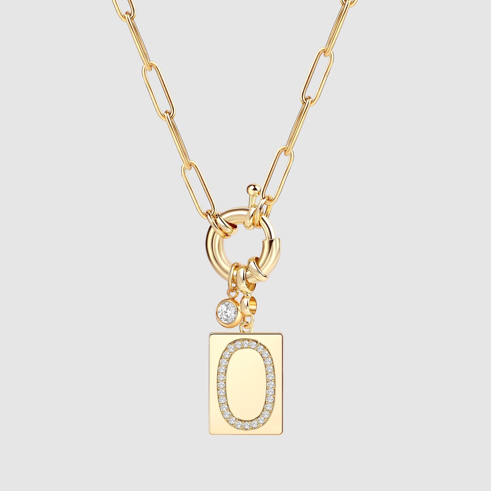 Pavé Initial Pendant Necklace with Paperclip Chain