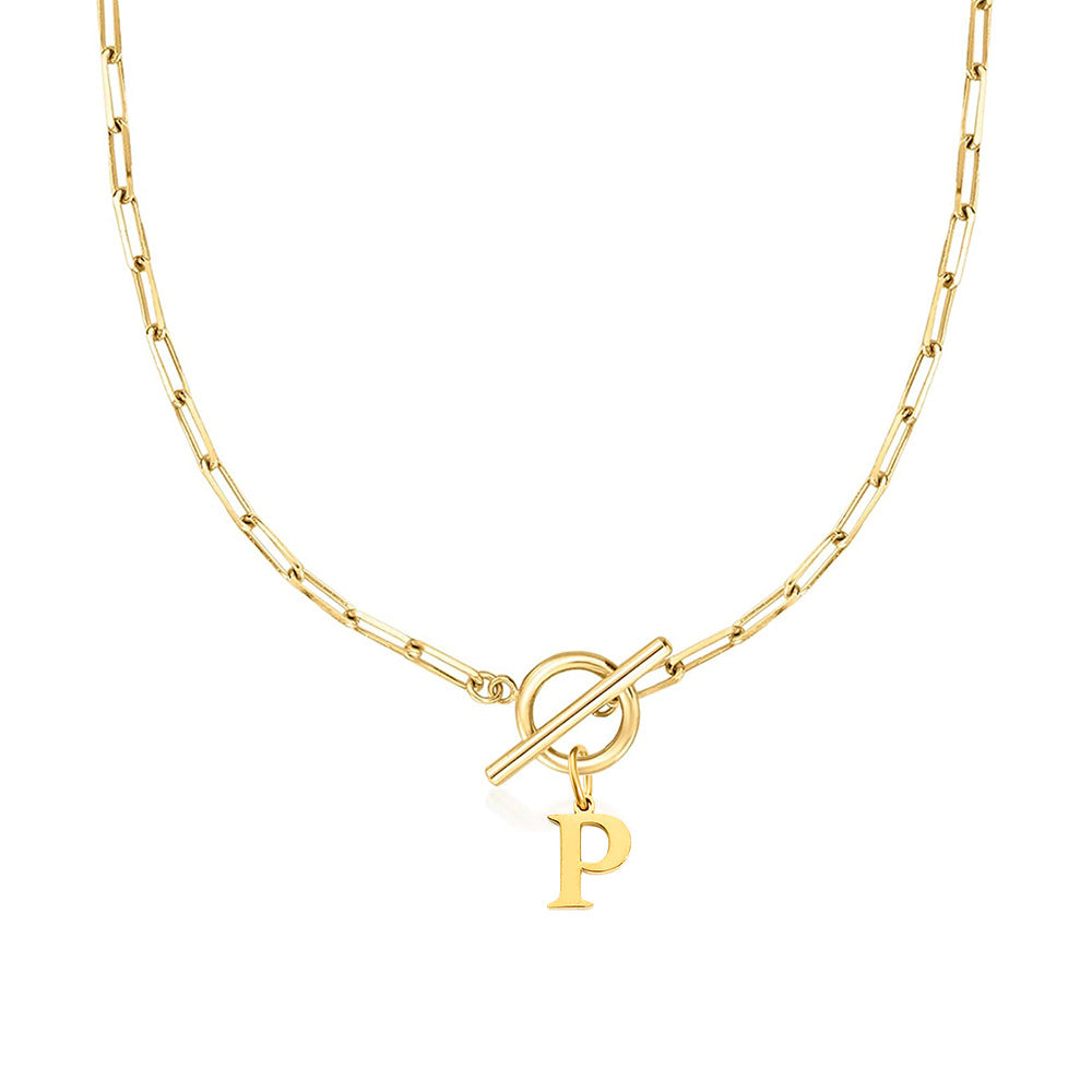 Paperclip Initial Circle Clasp Necklace