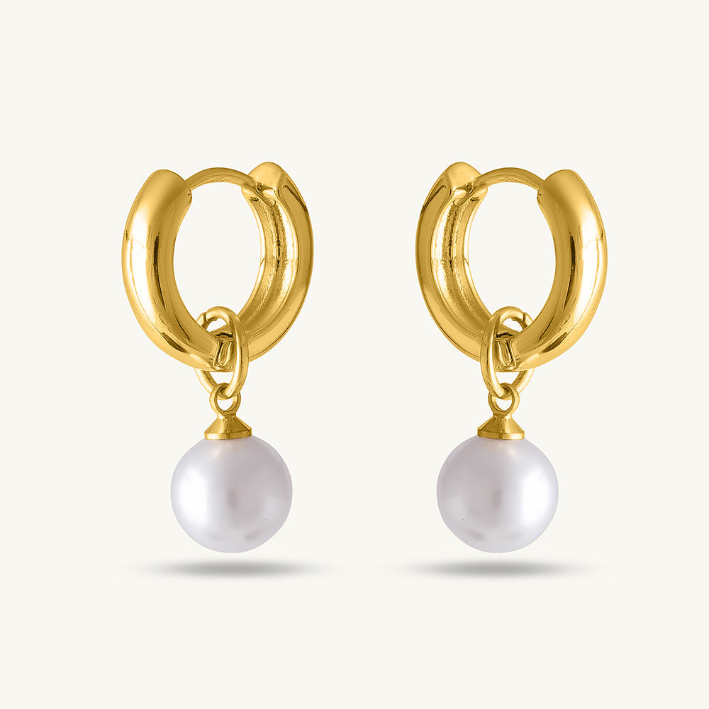 Medium Pearl Drop Hoop Earrings