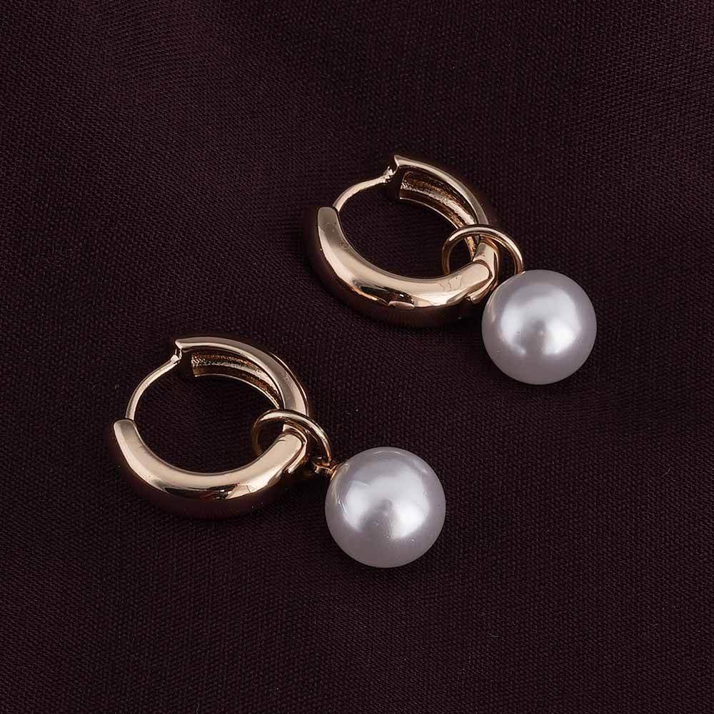 Medium Pearl Drop Hoop Earrings