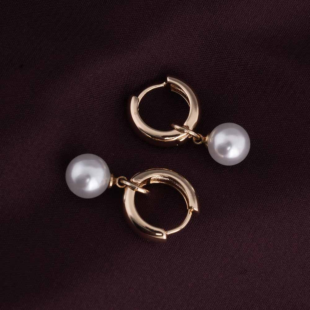 Medium Pearl Drop Hoop Earrings