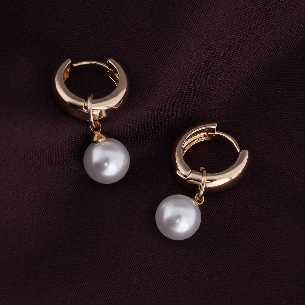 Medium Pearl Drop Hoop Earrings