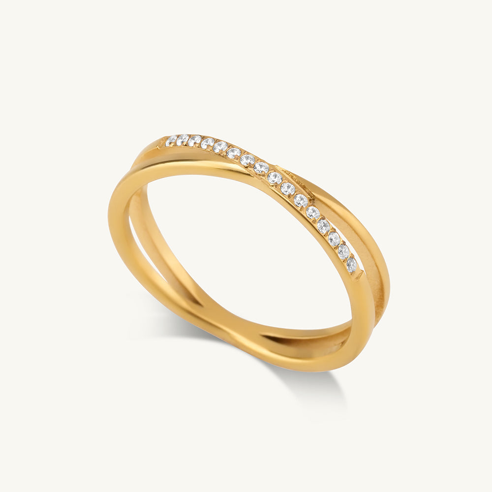 Cross-Over Stones Lined Twist Ring – 6