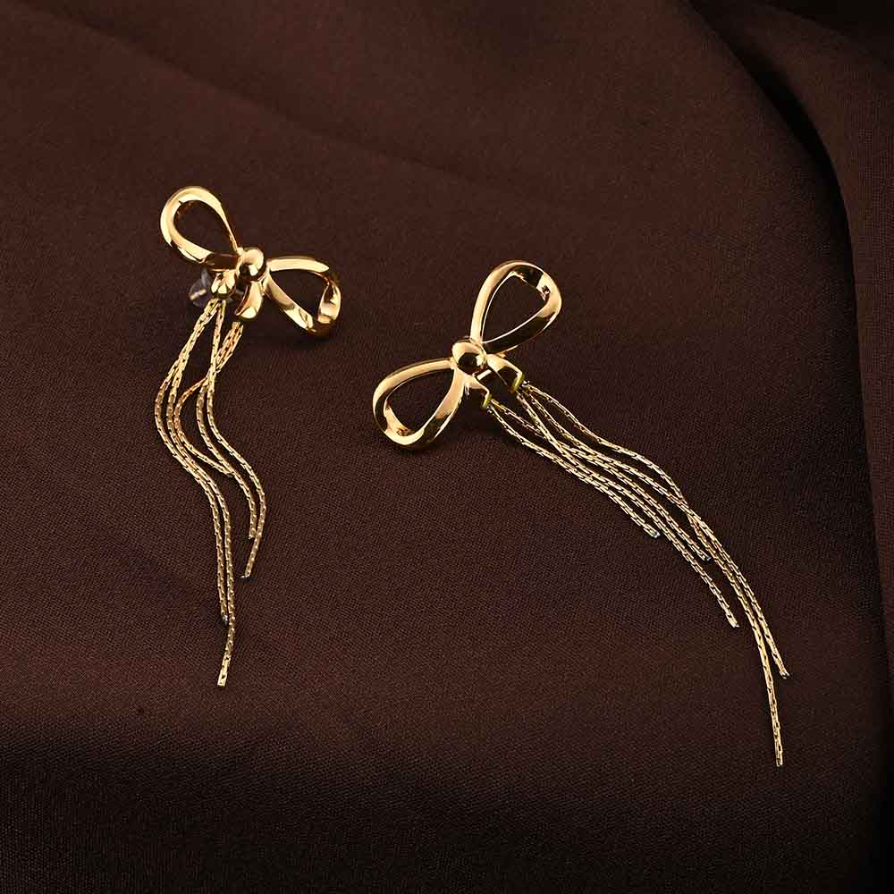 Gold Bow and Tassel Dangler Earrings