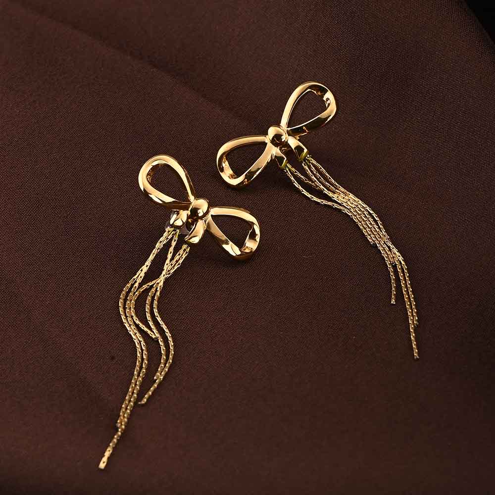 Gold Bow and Tassel Dangler Earrings