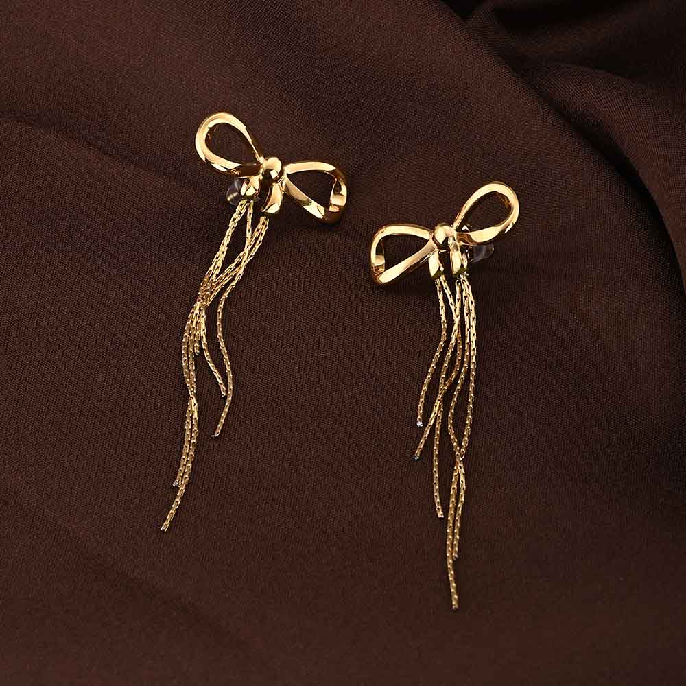 Gold Bow and Tassel Dangler Earrings
