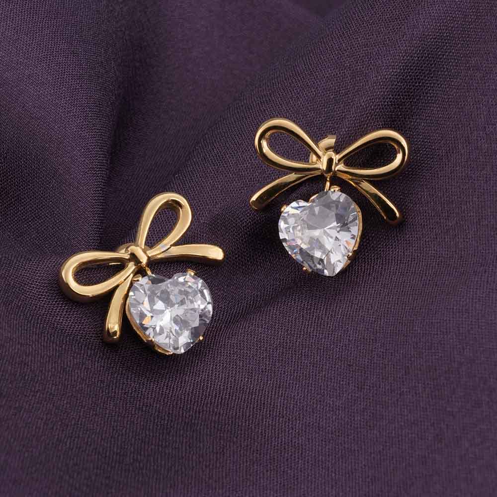 Zircon Heart & Bow Drop Earrings