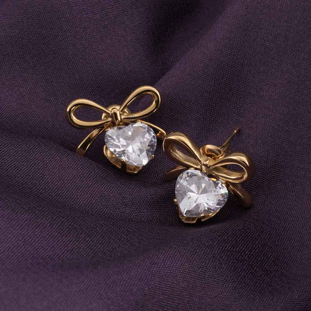 Zircon Heart & Bow Drop Earrings