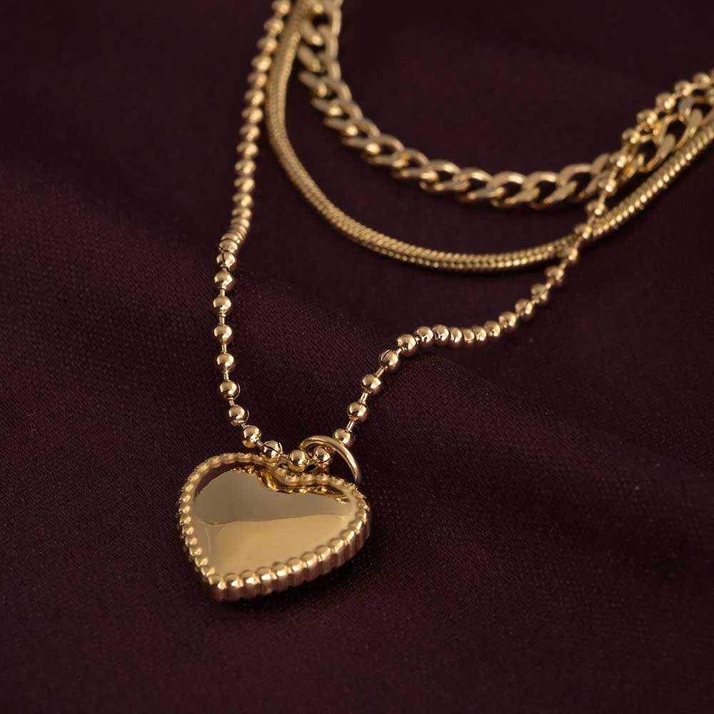 Gilded Affection Layered Heart Charm Necklace