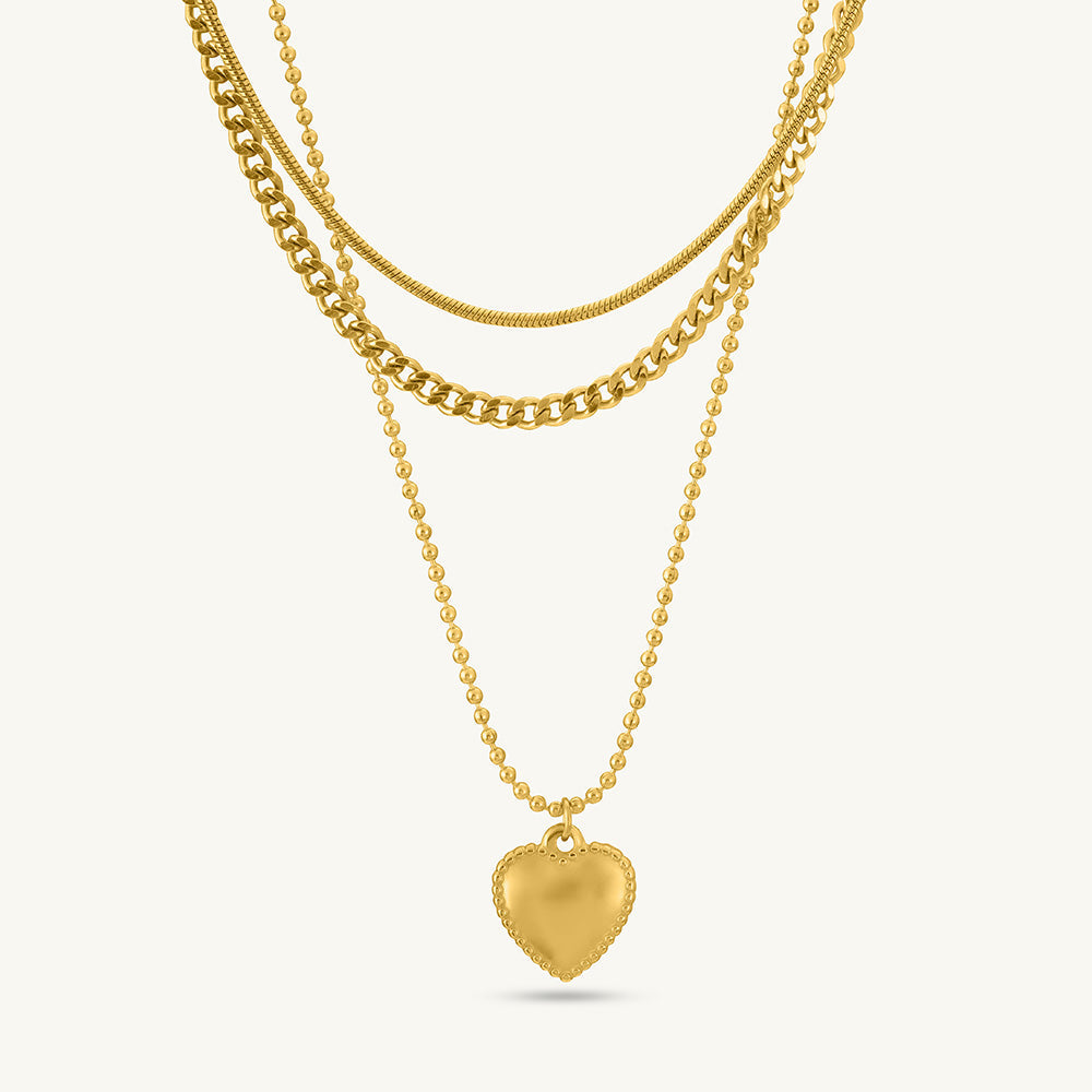 Gilded Affection Layered Heart Charm Necklace