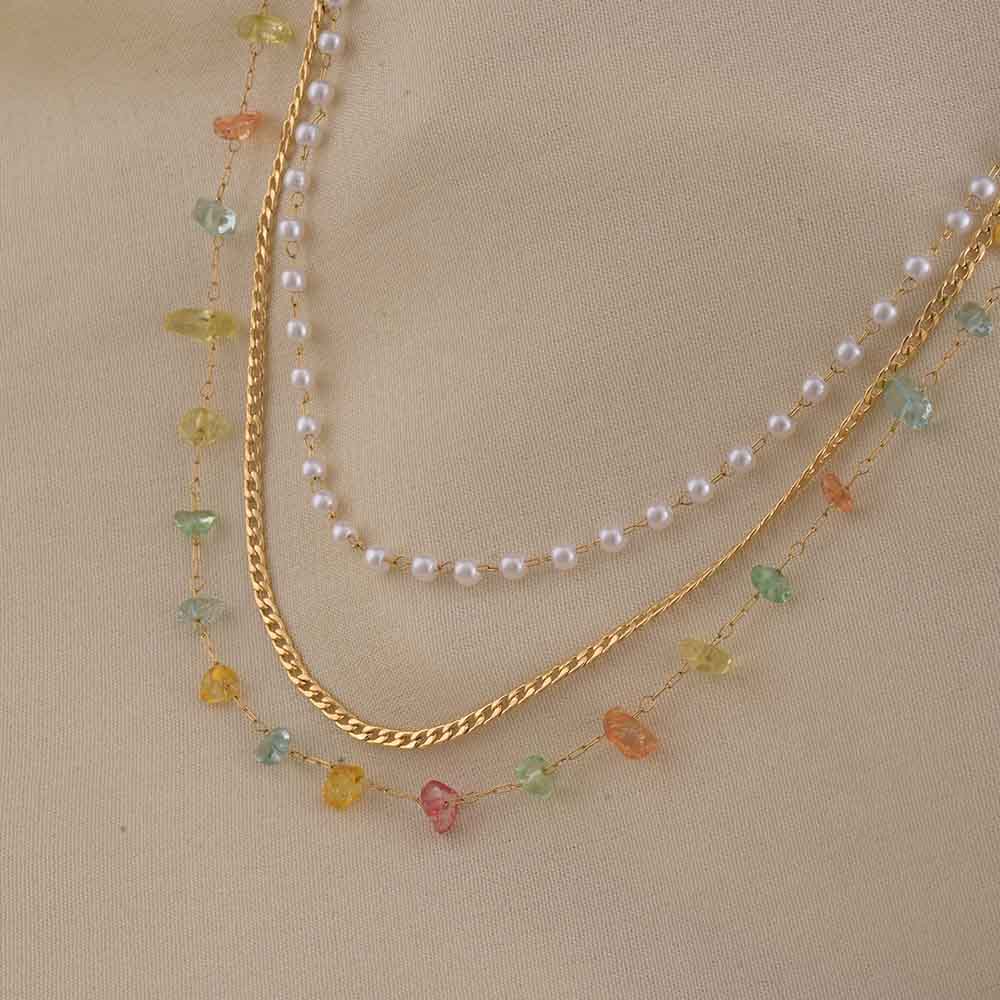 Rainbow of Gems and Pearl Layered Necklace