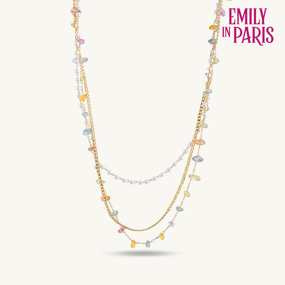 Rainbow of Gems and Pearl Layered Necklace