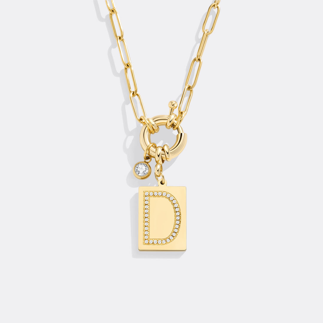 Pavé Initial Pendant Necklace with Paperclip Chain