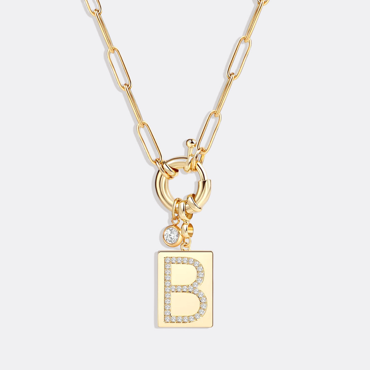 Pavé Initial Pendant Necklace with Paperclip Chain