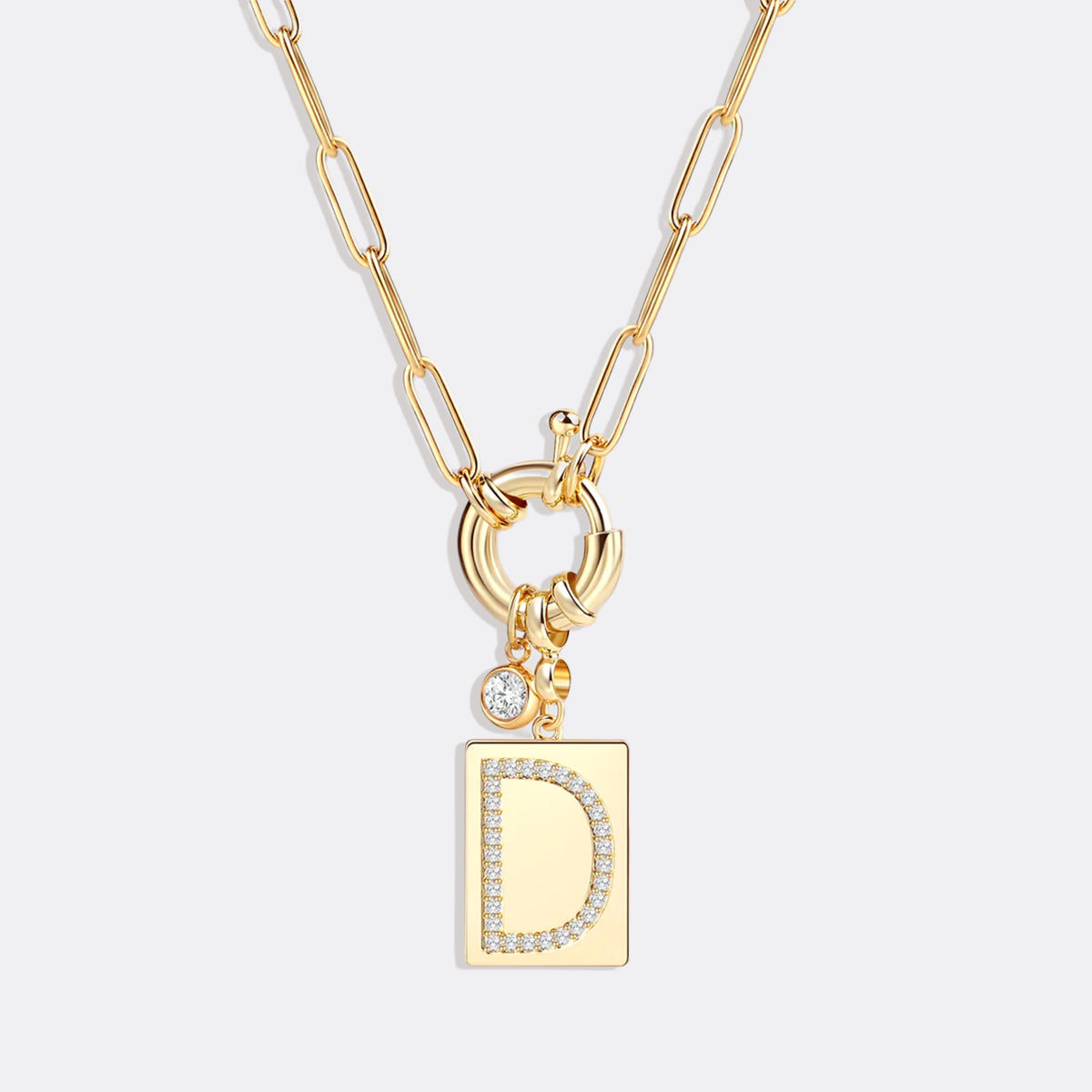 Pavé Initial Pendant Necklace with Paperclip Chain