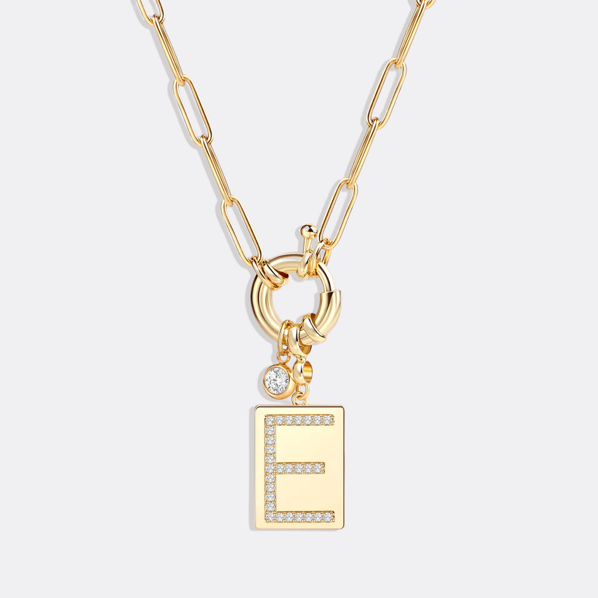 Pavé Initial Pendant Necklace with Paperclip Chain