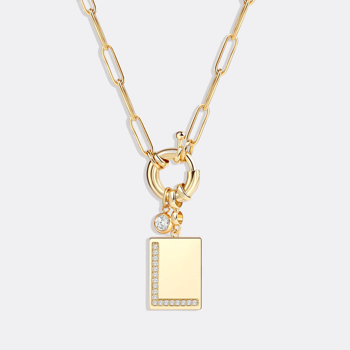 Pavé Initial Pendant Necklace with Paperclip Chain