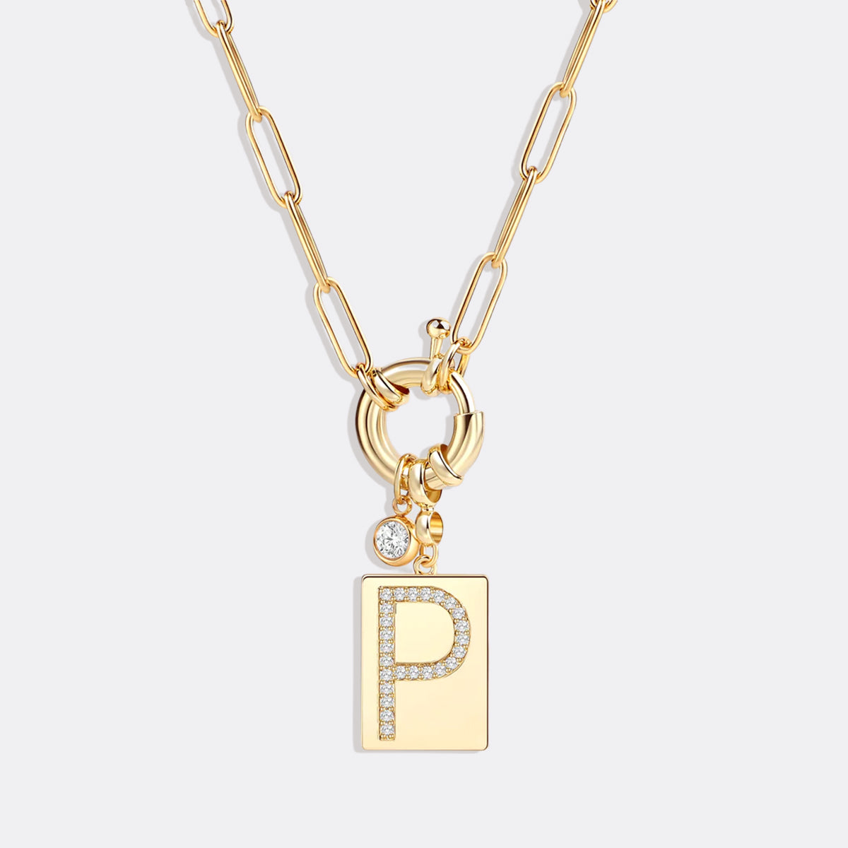 Pavé Initial Pendant Necklace with Paperclip Chain