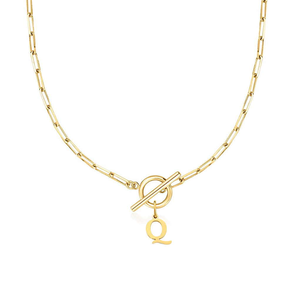 Paperclip Initial Circle Clasp Necklace