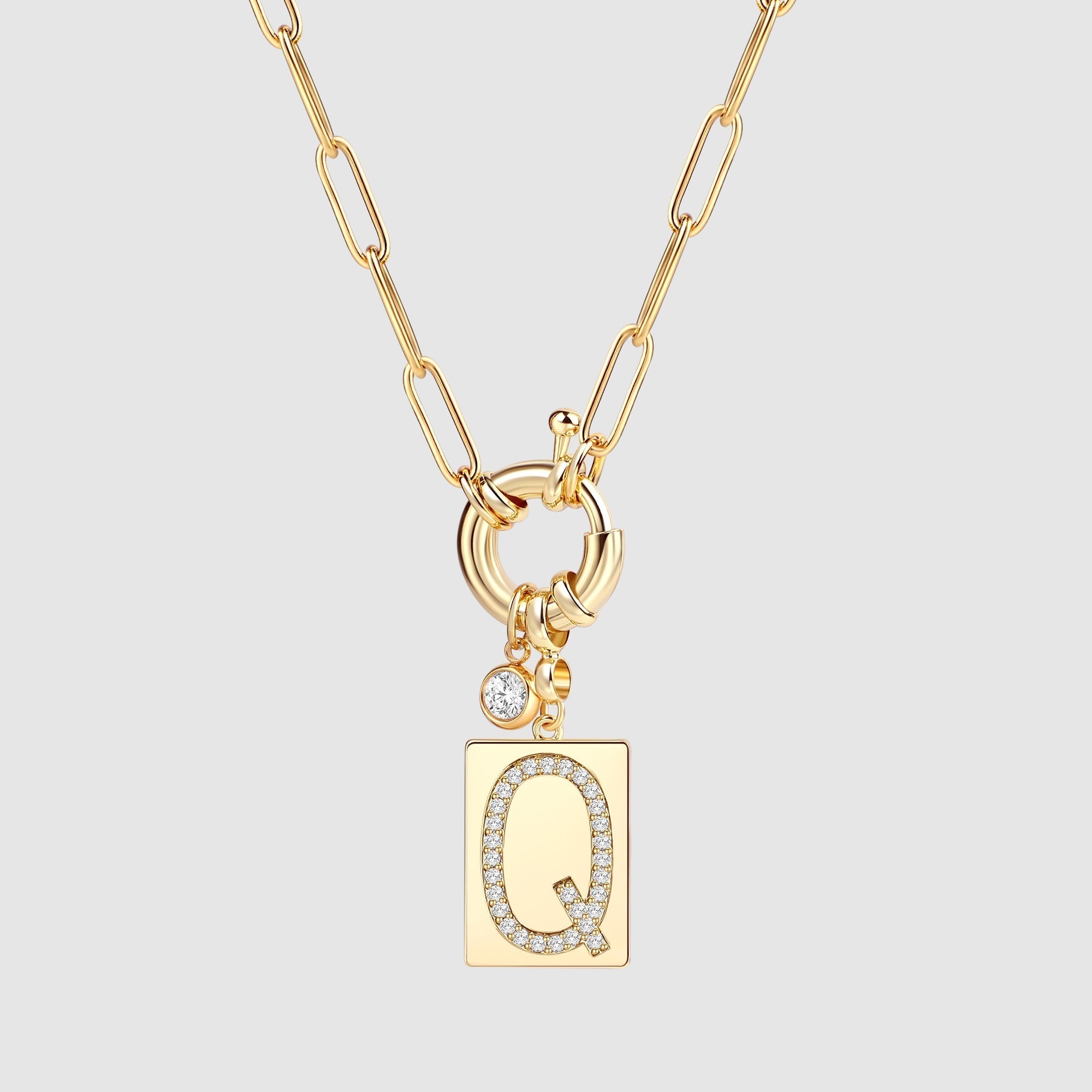 Pavé Initial Pendant Necklace with Paperclip Chain