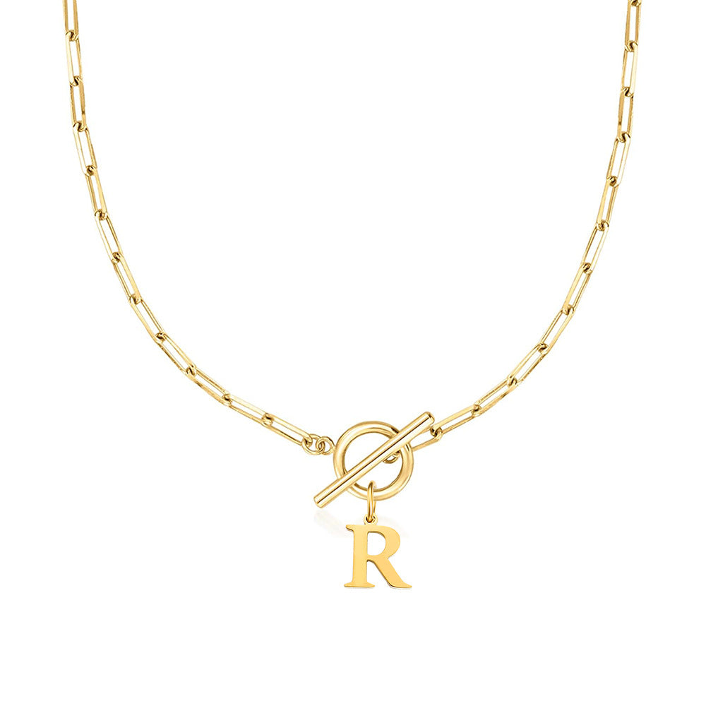 Paperclip Initial Circle Clasp Necklace