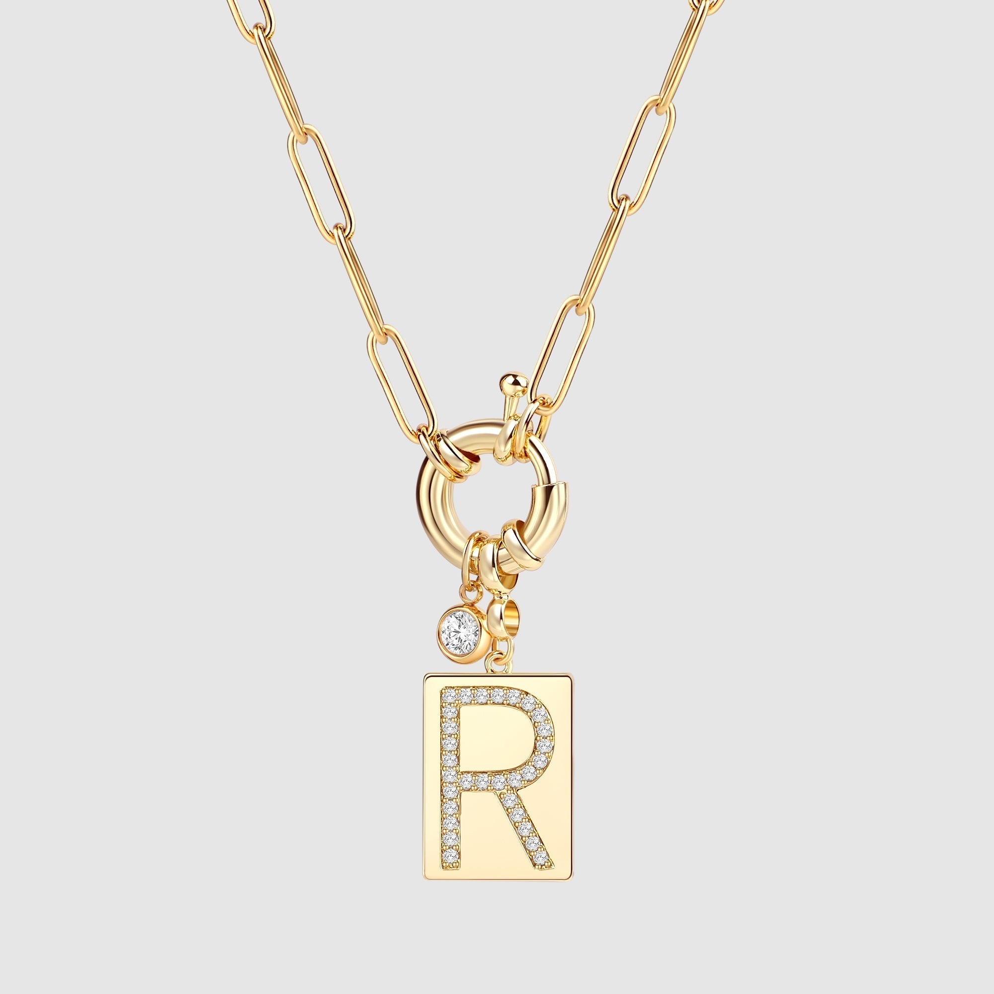 Pavé Initial Pendant Necklace with Paperclip Chain