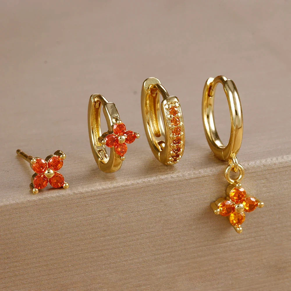 Flower Hoop Earring Set