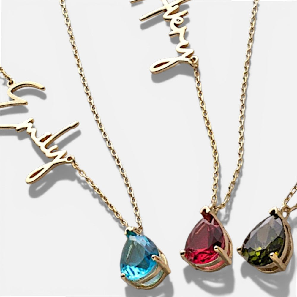 Teardrop Name Birthstone Necklace