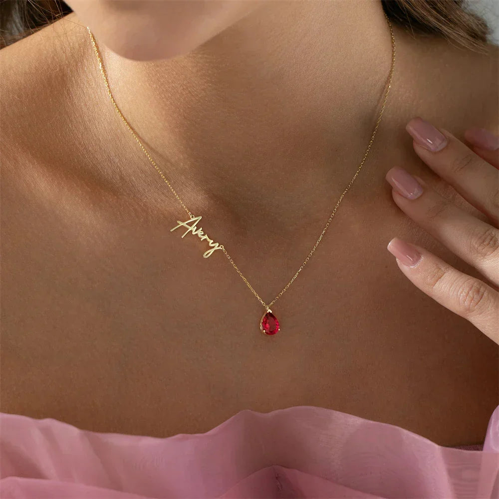 Teardrop Name Birthstone Necklace
