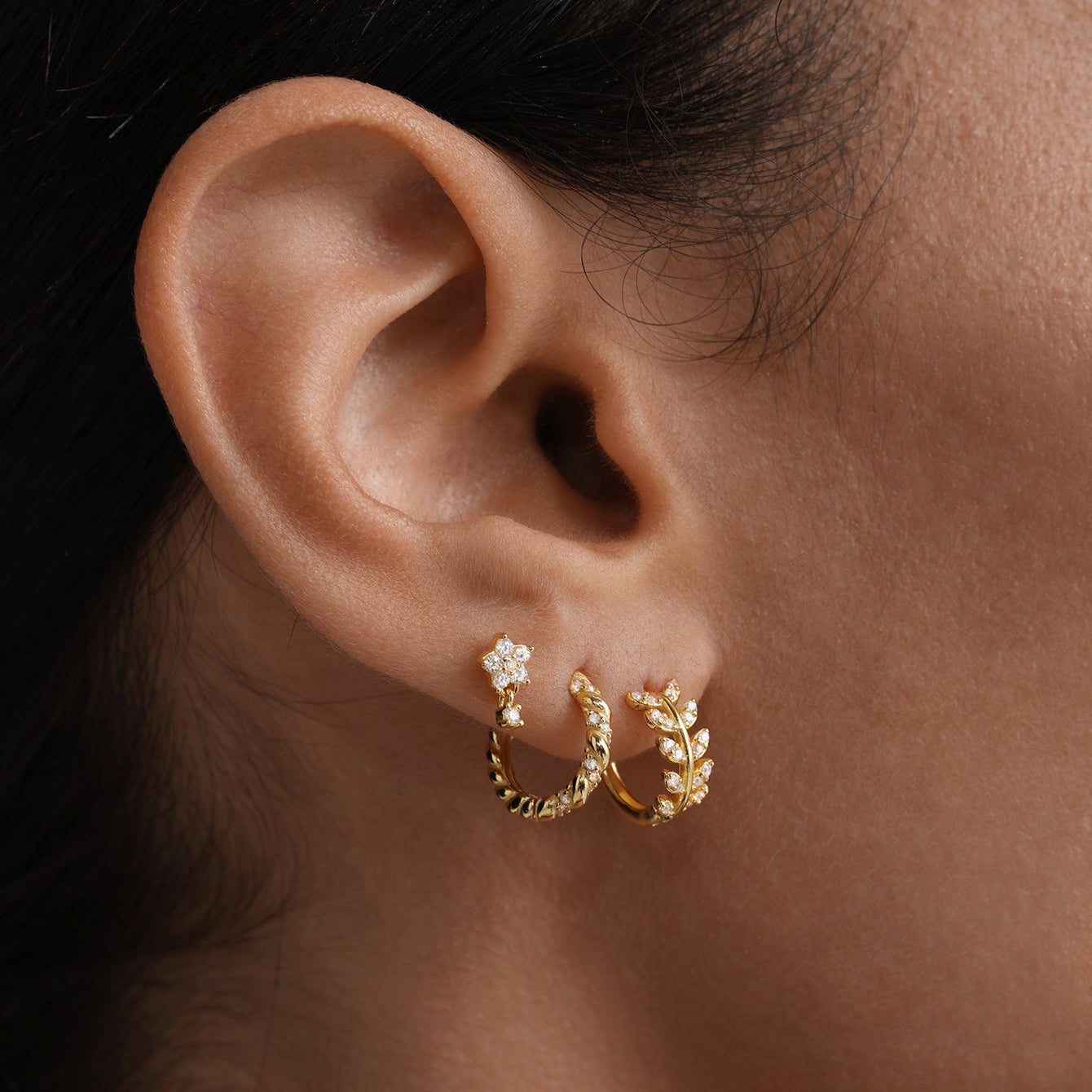 Butterfly & Flower Zirconia Pierced Earring Set
