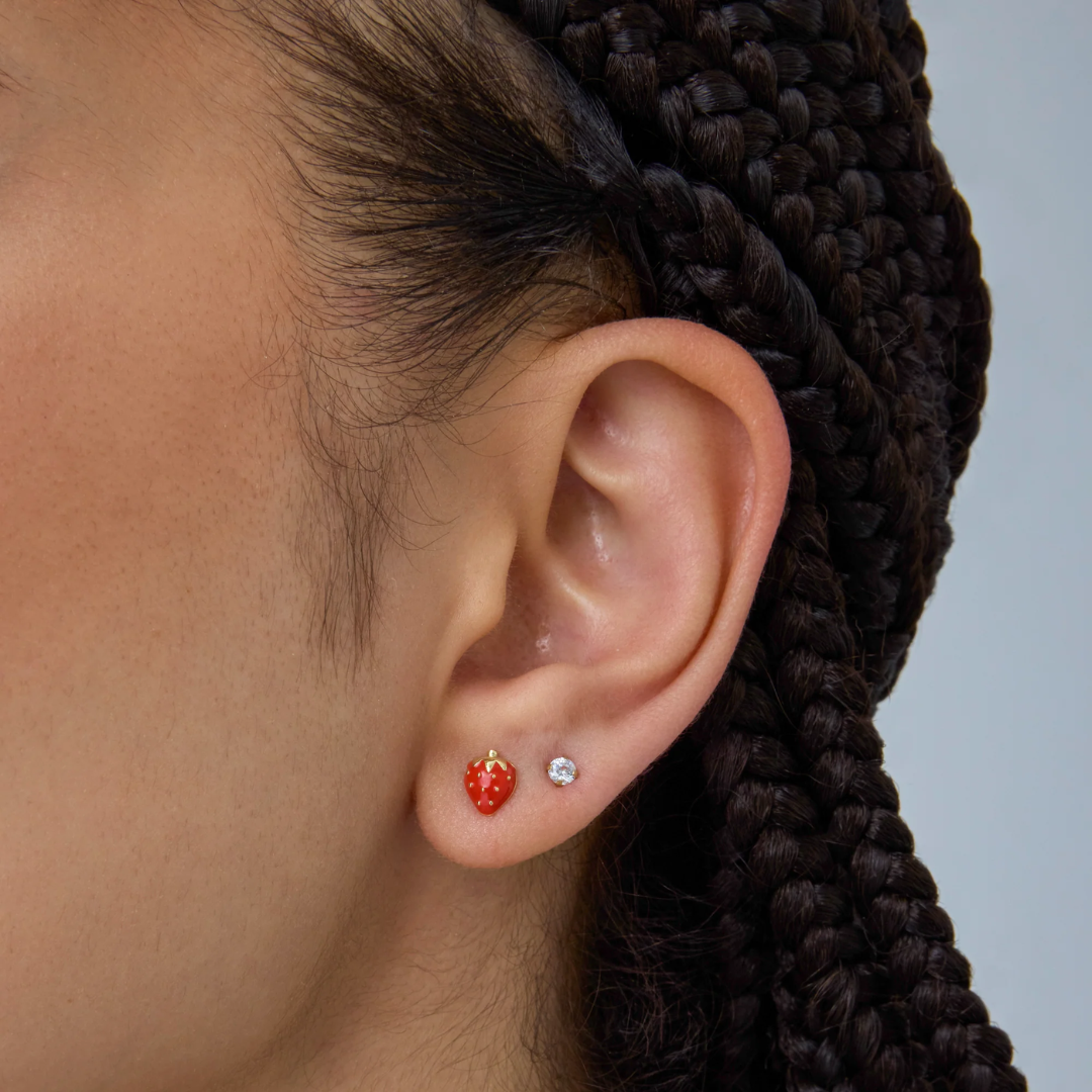 Strawberry Flat Back Stud Earrings