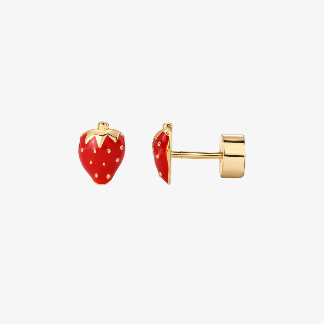 Strawberry Flat Back Stud Earrings – Gold