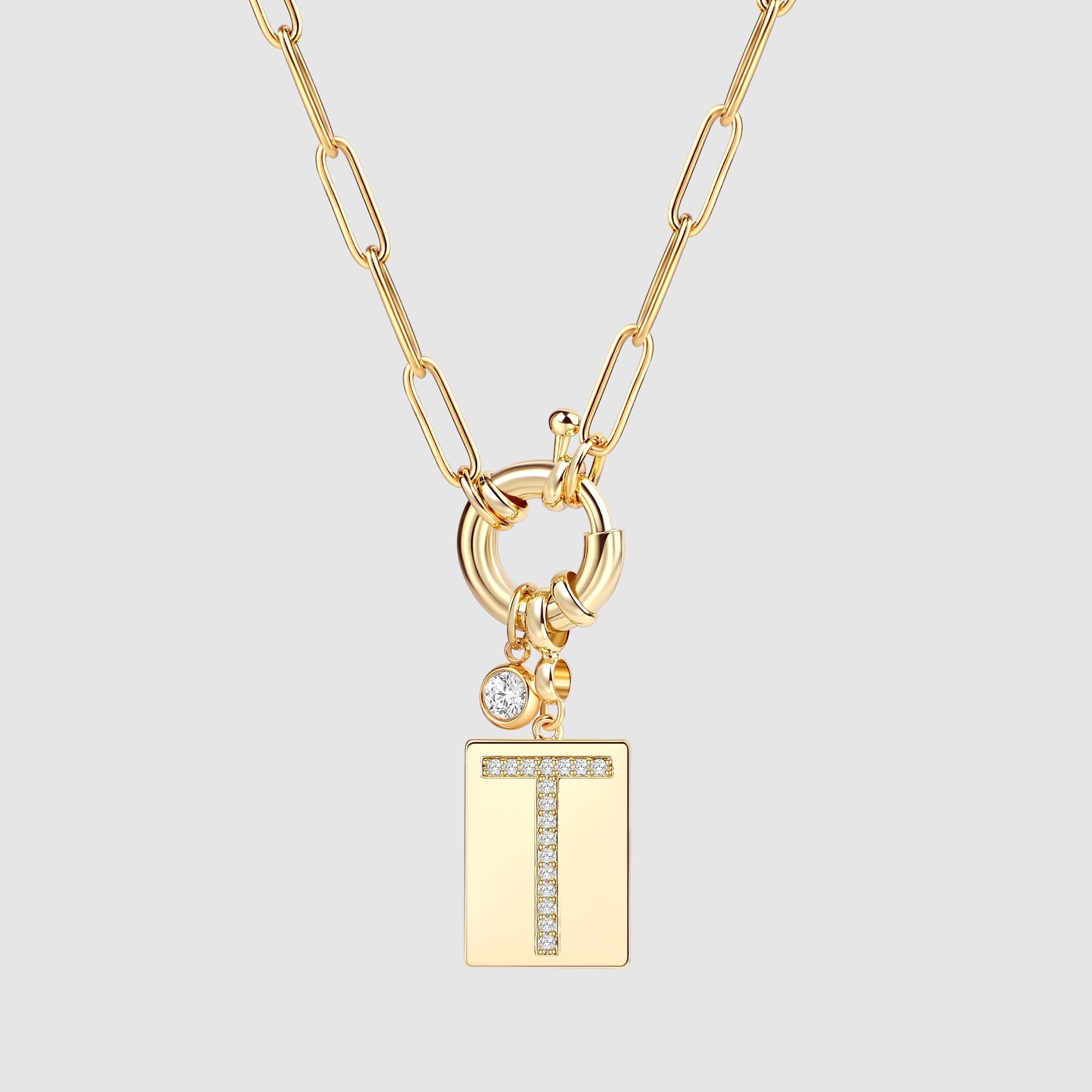 Pavé Initial Pendant Necklace with Paperclip Chain