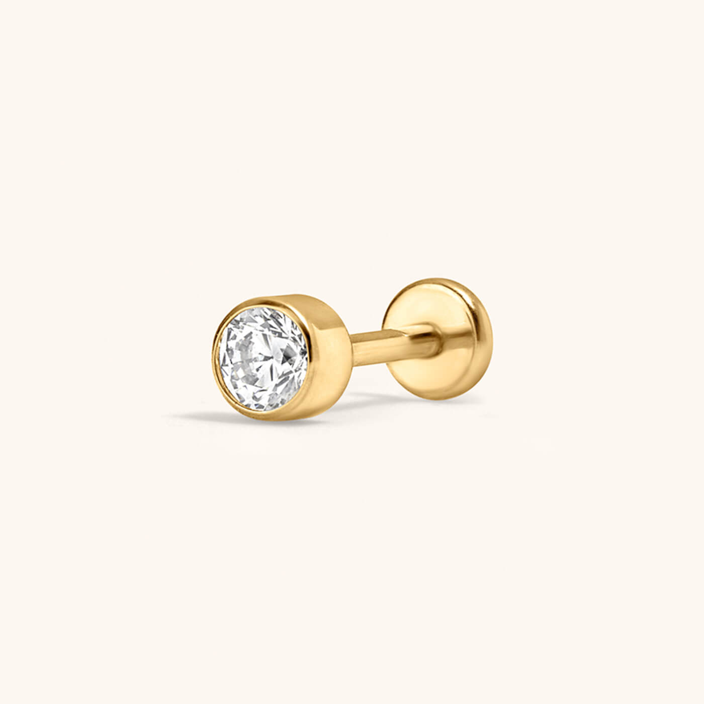 Celestial Crystal Bezel Solitaire Push Pin Flat Back Earring – Titanium - Gold