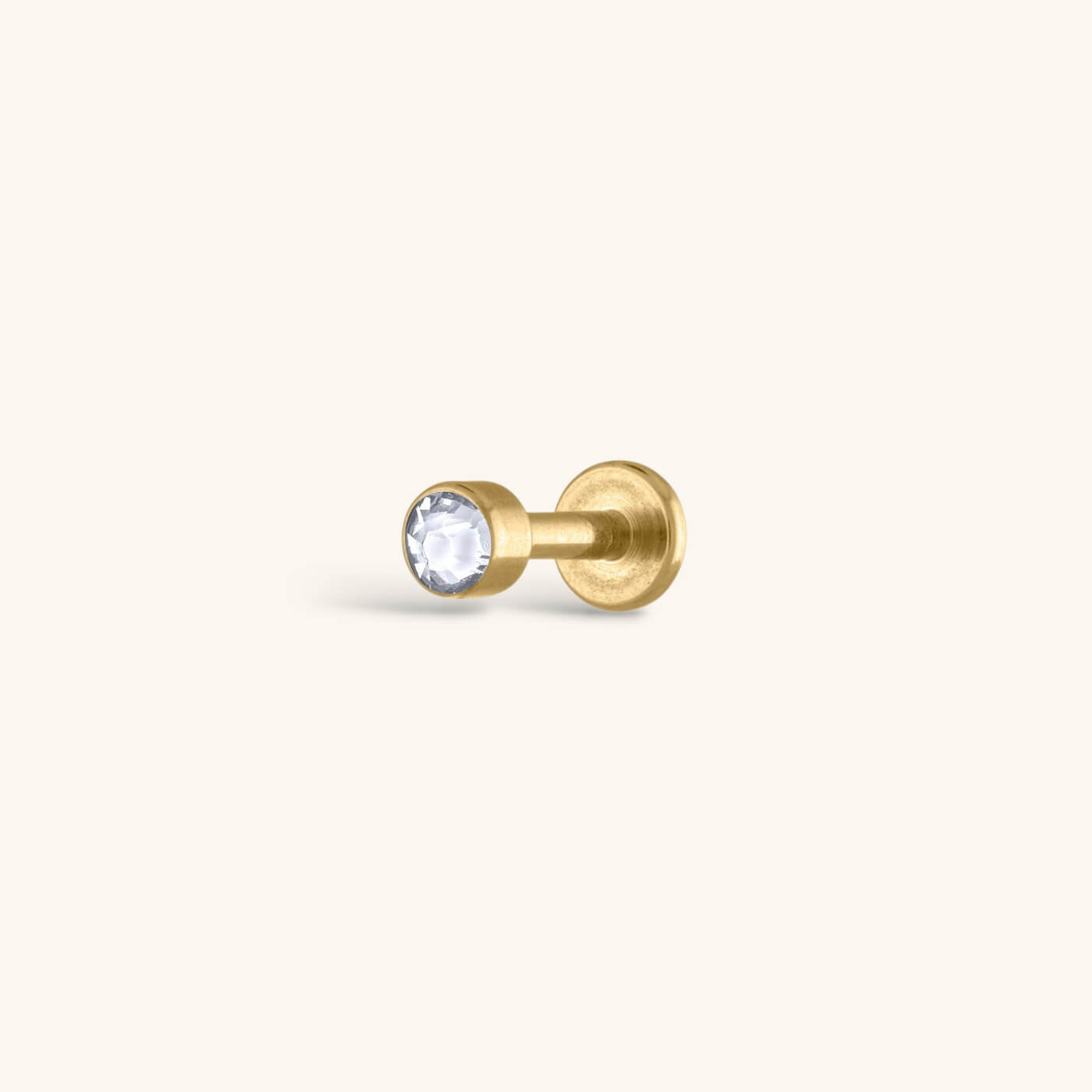 Celestial Crystal Bezel Solitaire Threaded Flat Back Earring – Titanium - Gold