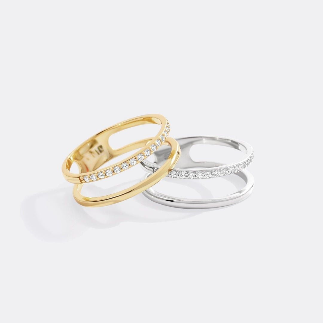 Pavé Double Band Gold Ring – Gold