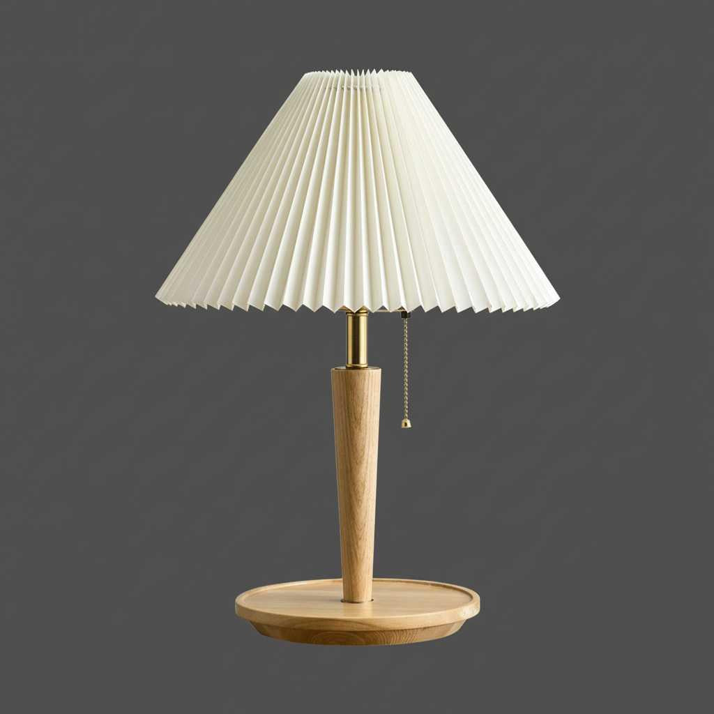 Vintage Pleated Wood Table Lamp | Bedside Table Lamps