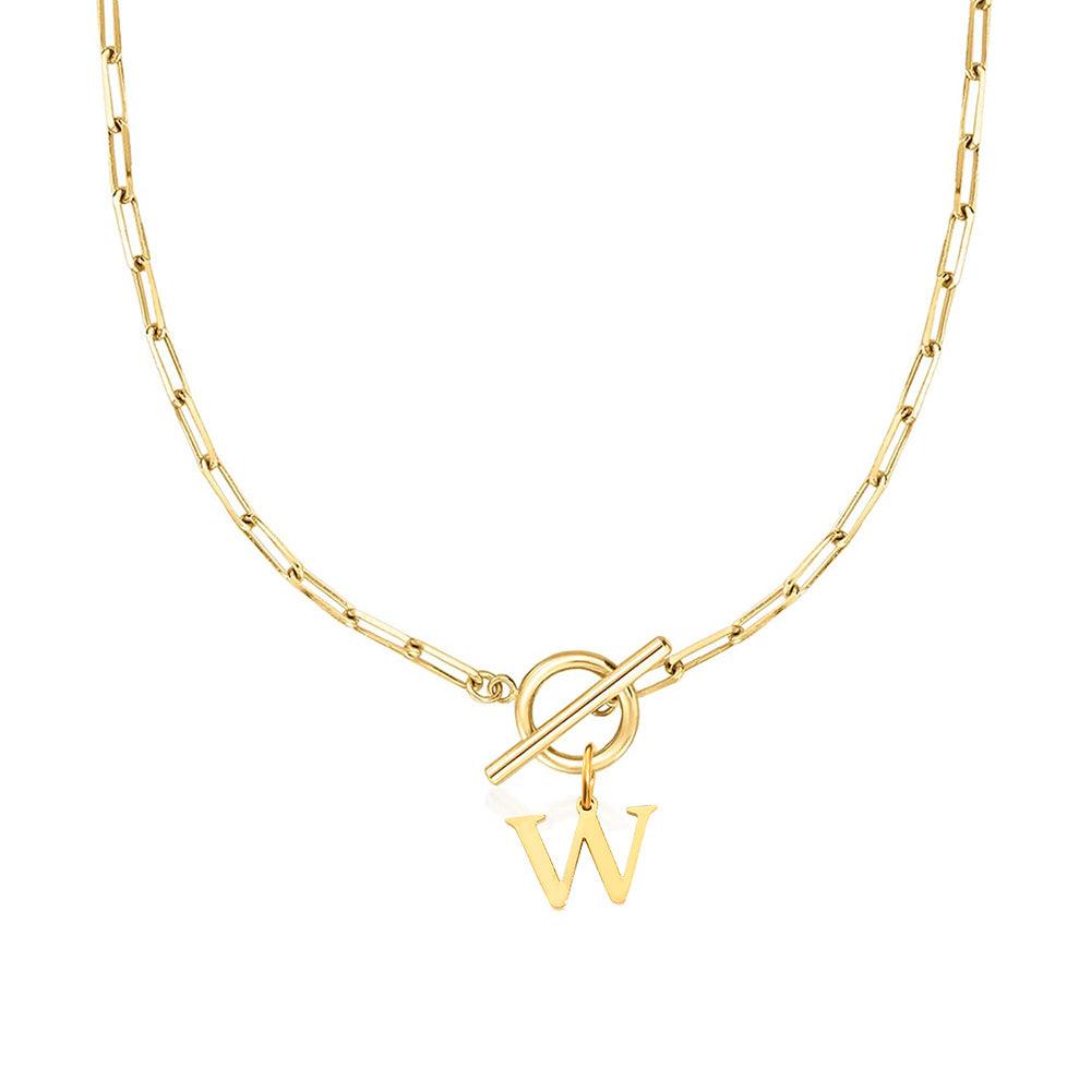 Paperclip Initial Circle Clasp Necklace