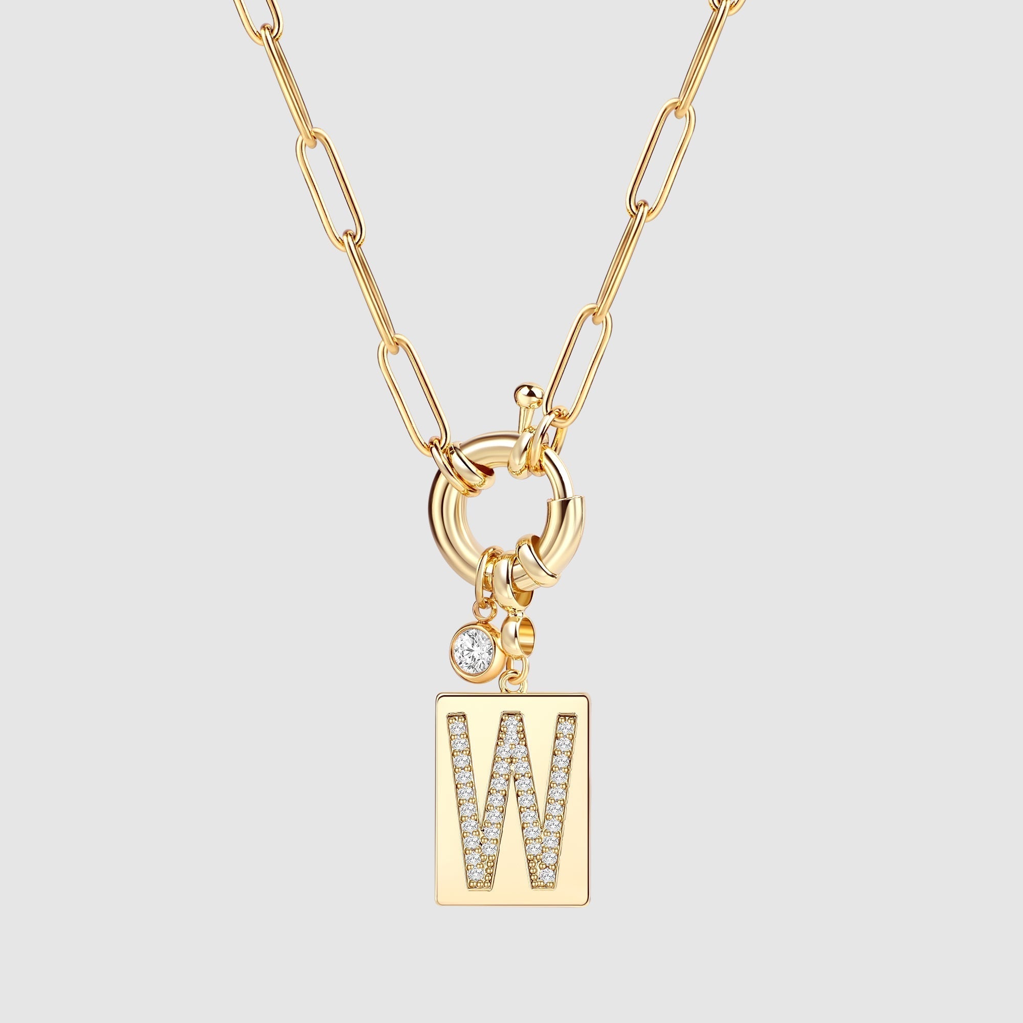 Pavé Initial Pendant Necklace with Paperclip Chain