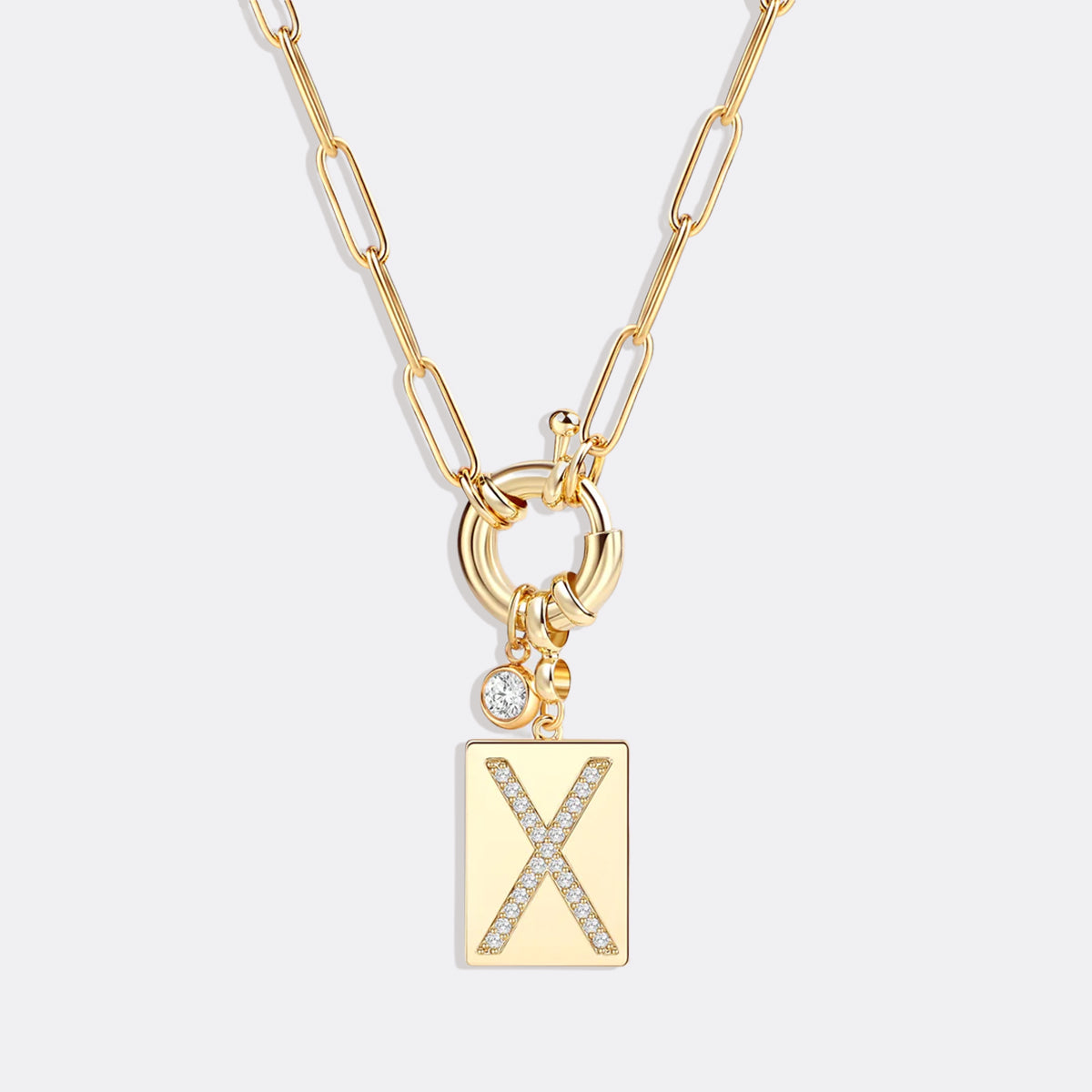 Pavé Initial Pendant Necklace with Paperclip Chain