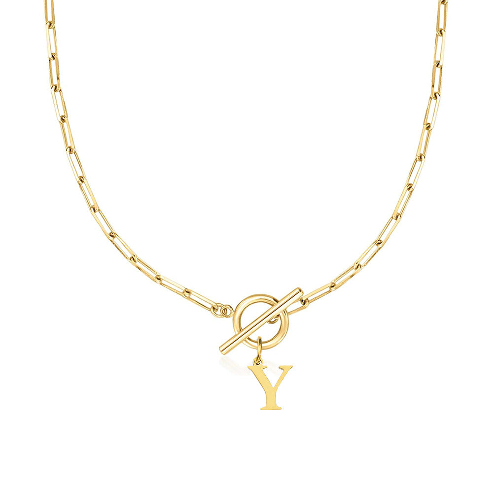 Paperclip Initial Circle Clasp Necklace