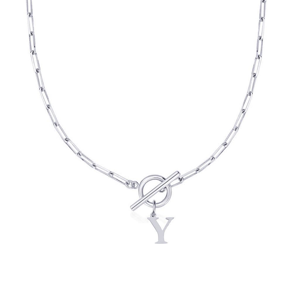 Paperclip Initial Circle Clasp Necklace