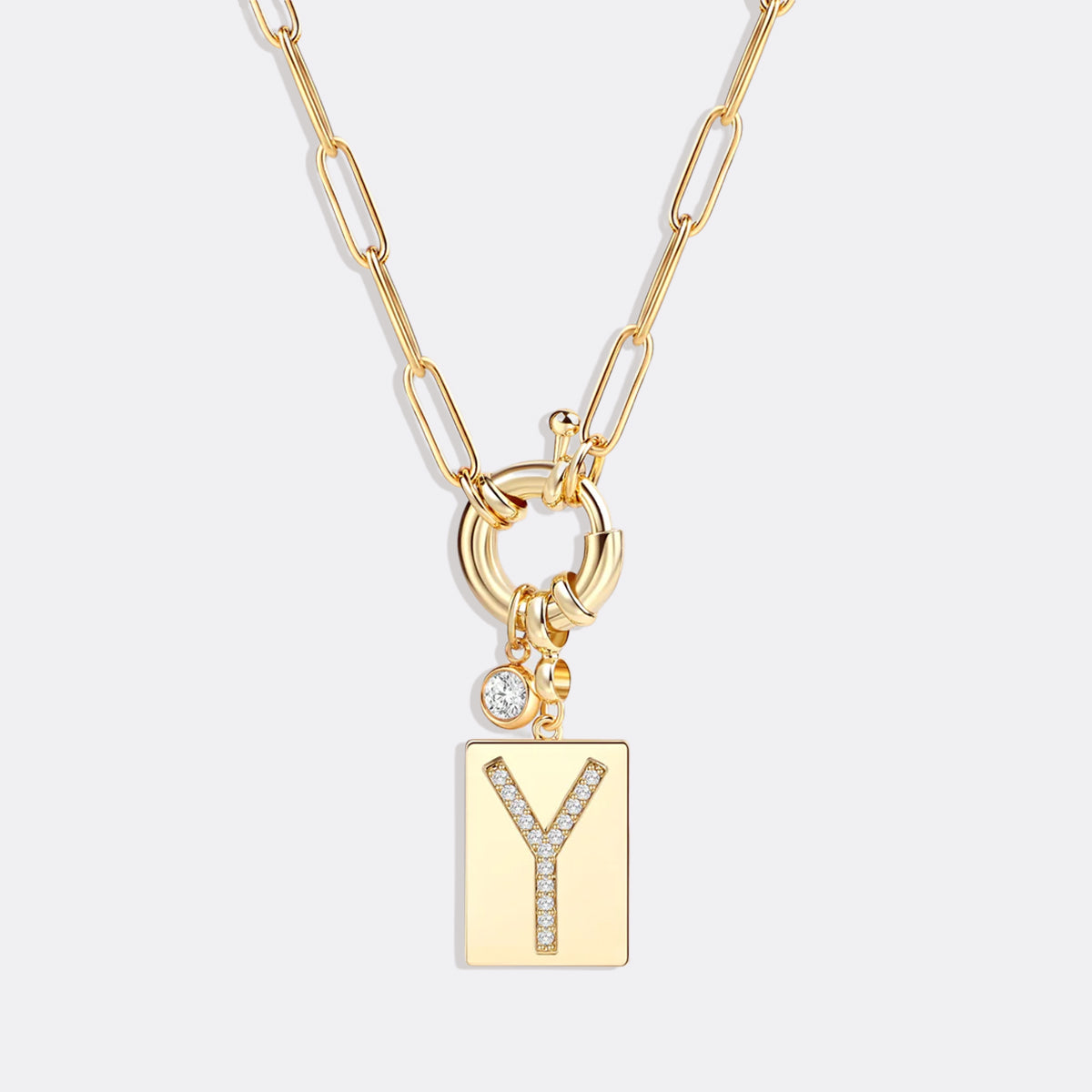 Pavé Initial Pendant Necklace with Paperclip Chain