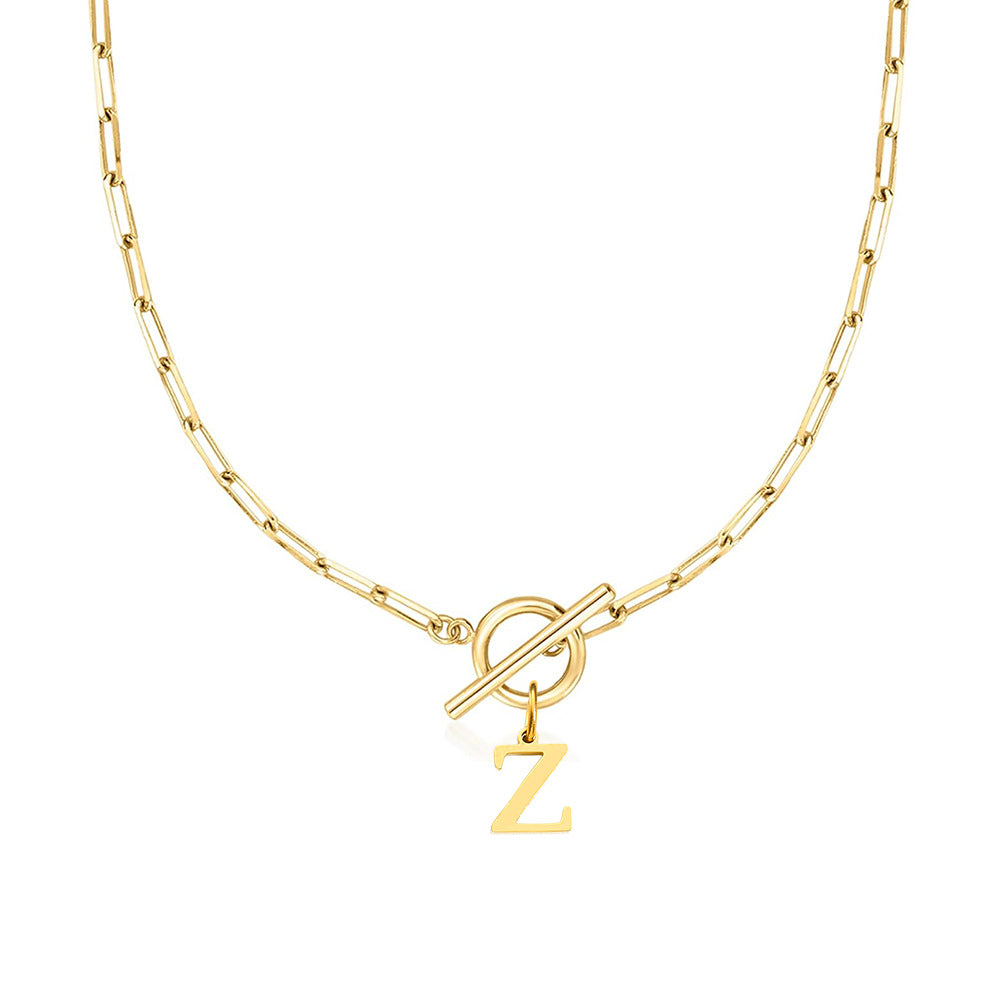 Paperclip Initial Circle Clasp Necklace