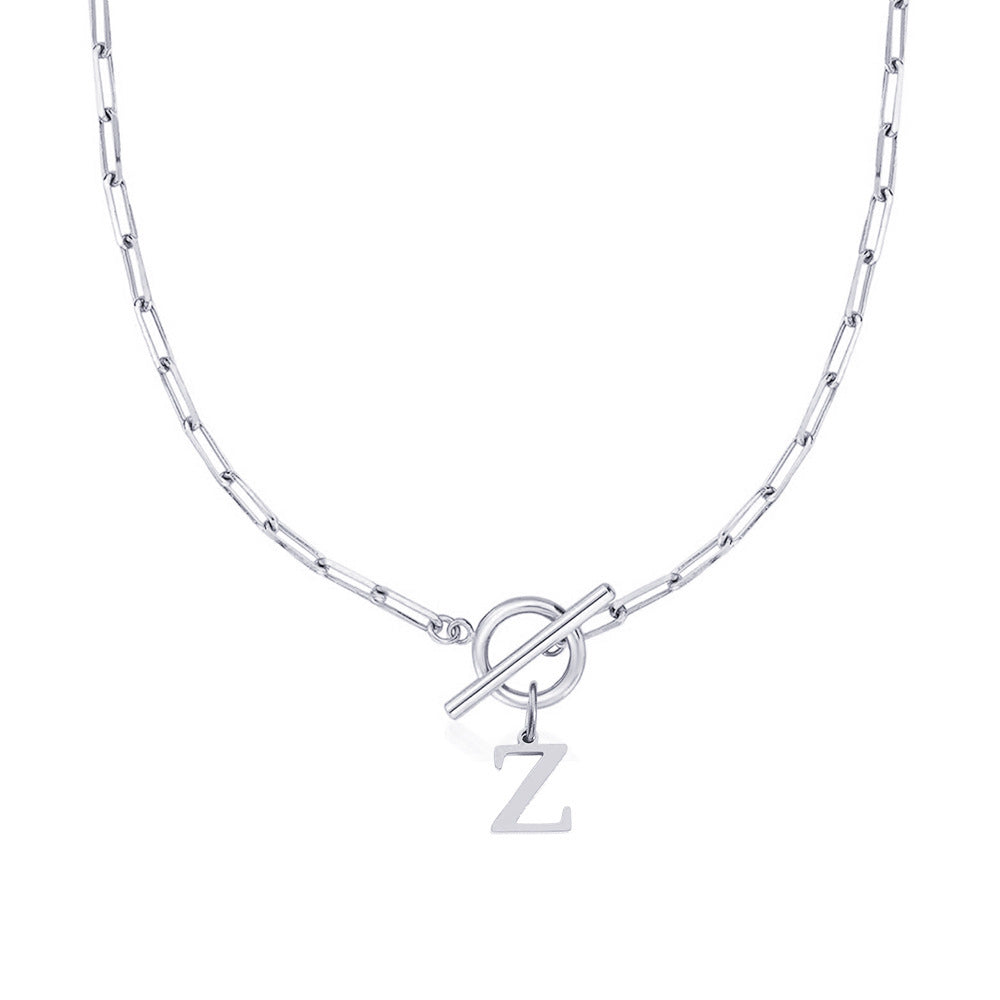 Paperclip Initial Circle Clasp Necklace